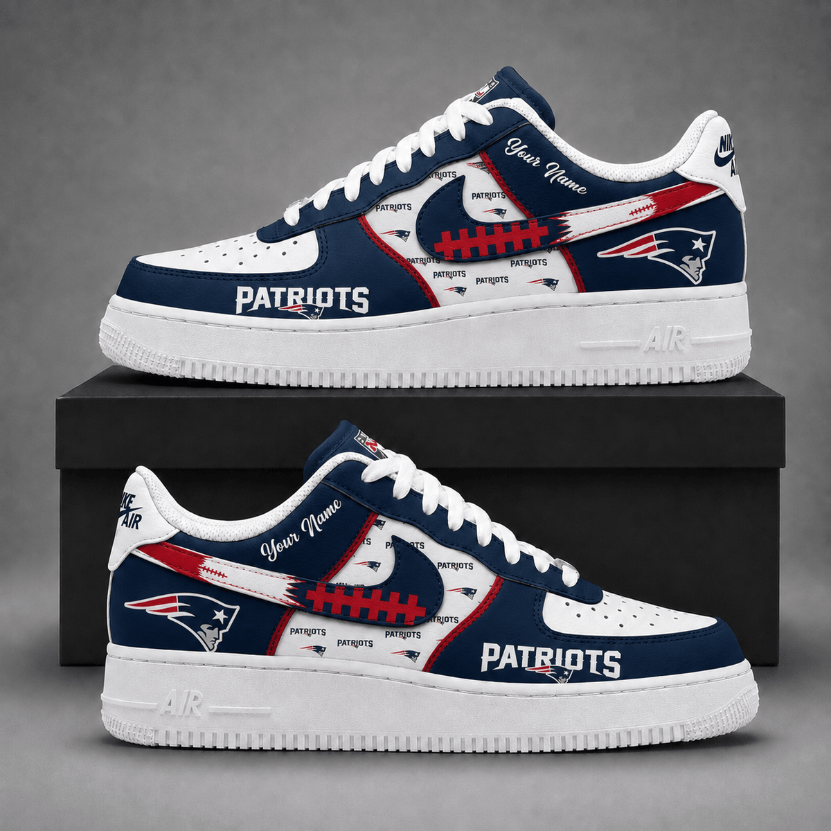 New England Patriots | Premium NFL Fear The Team AF1 Sneakers Personalized - VA37418