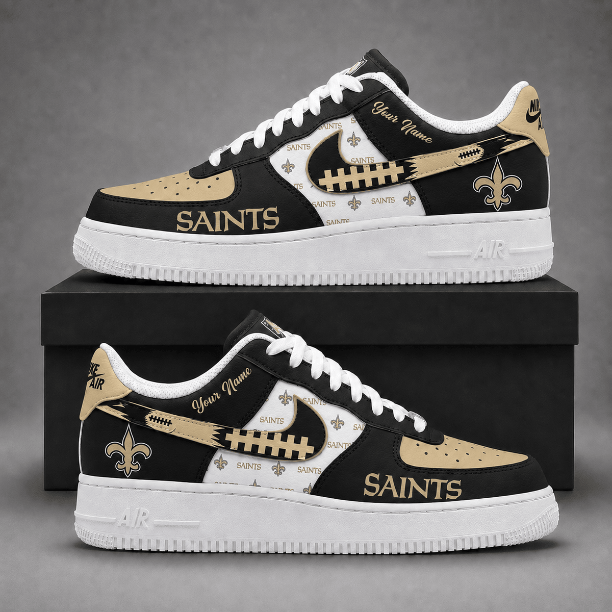 New Orleans Saints | Premium NFL Fear The Team AF1 Sneakers Personalized - VA37442