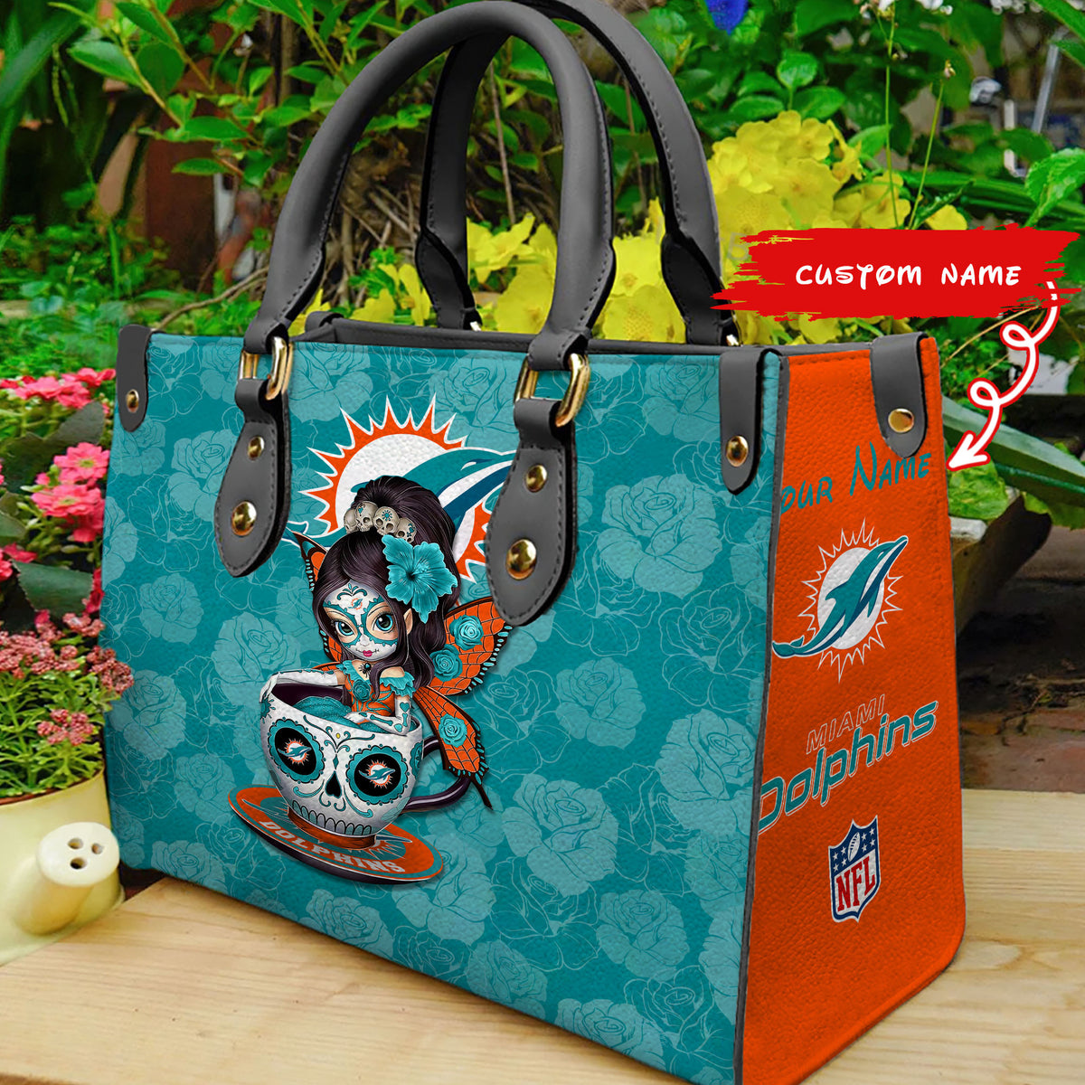 Miami Dolphins Personalized Leather Hand Bag BB67