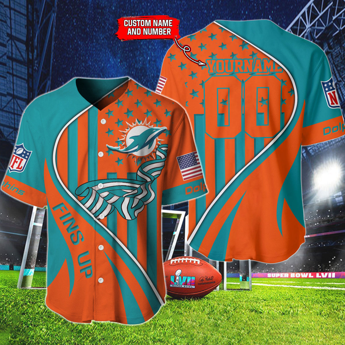 Miami Dolphins Personalized Baseball Jersey BG878