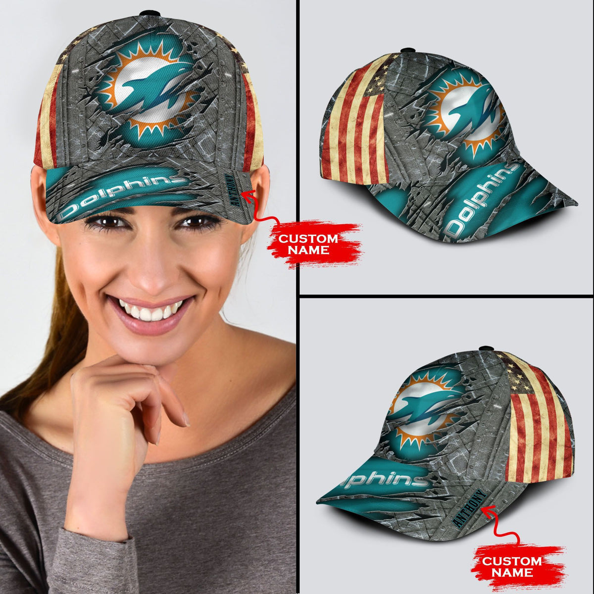 NFL Miami Dolphins (Your Name) 3D Cap Nicegift 3DCP1P5