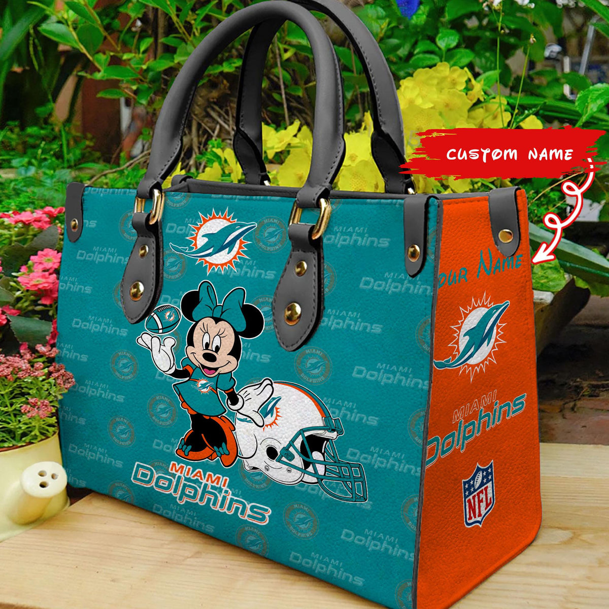 Miami Dolphins Personalized Leather Hand Bag BB390
