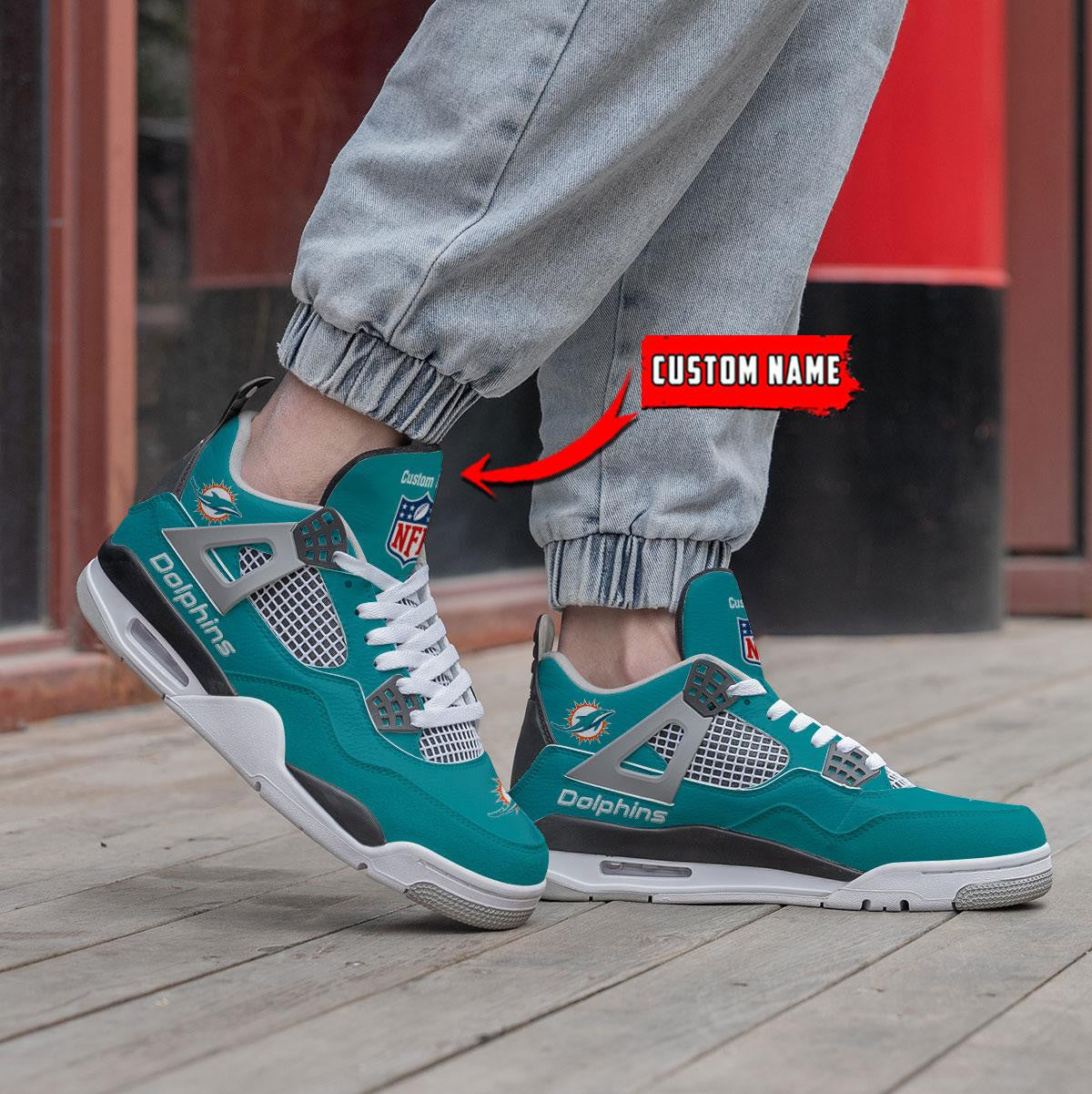 Miami Dolphins Personalized AJ4 Sneaker BG337