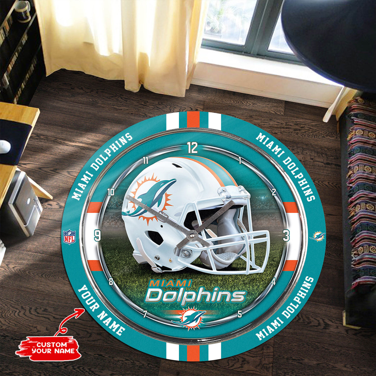 Miami Dolphins Personalized Round Rug 98RRUG224