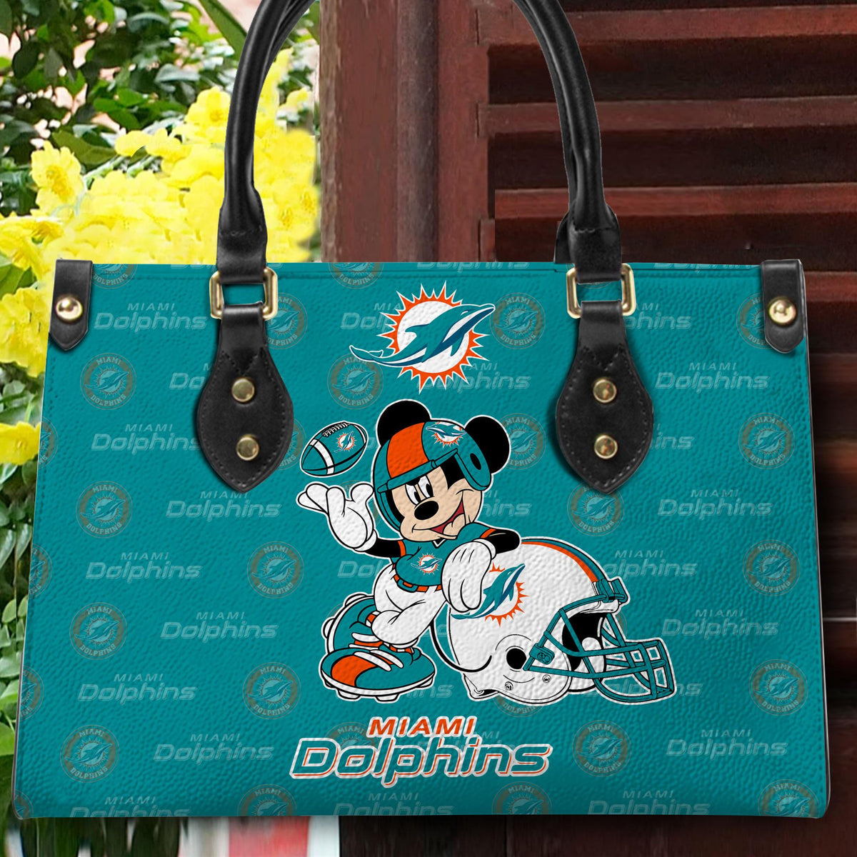 Miami Dolphins Personalized Leather Hand Bag BB422
