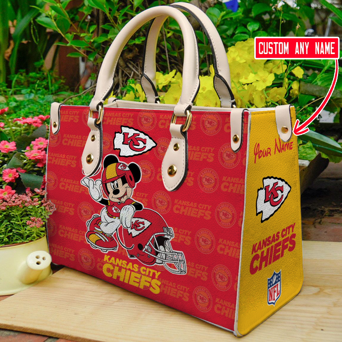 NFL Kansas City Chiefs Mickey Mouse (Your Name) Women 3D Small Handbag Nicegift WSHA7O1
