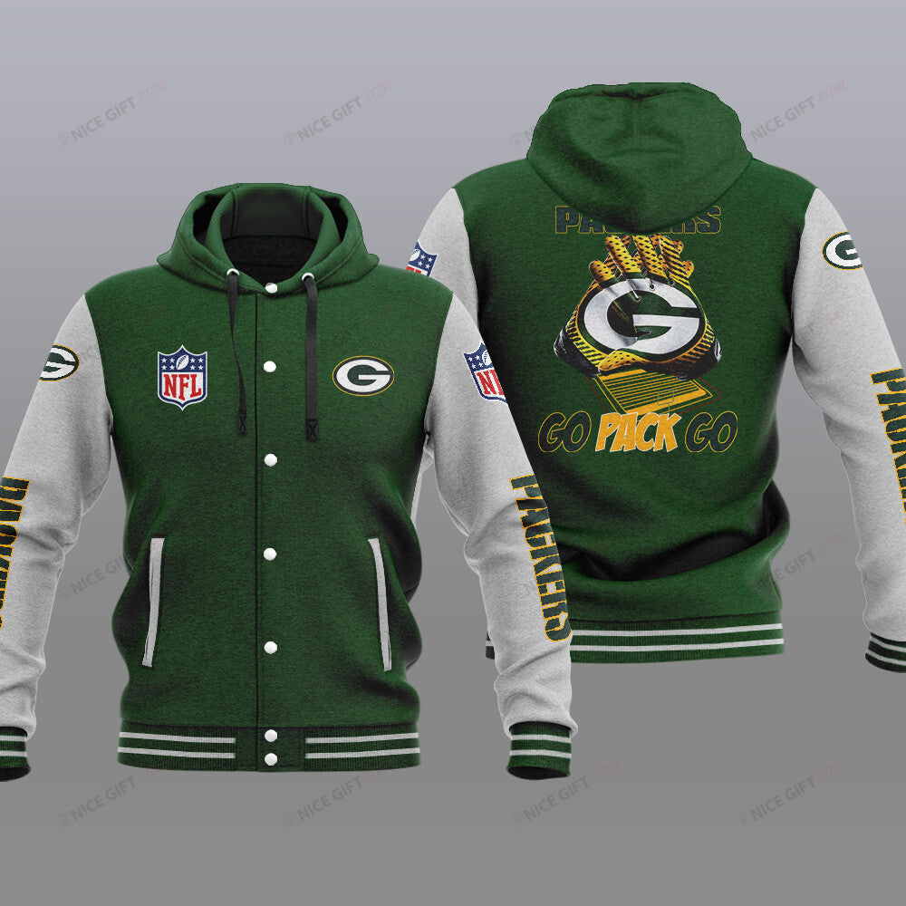 NFL Green Bay Packers Hooded Baseball Jacket 3D Nicegift HBJE3W5