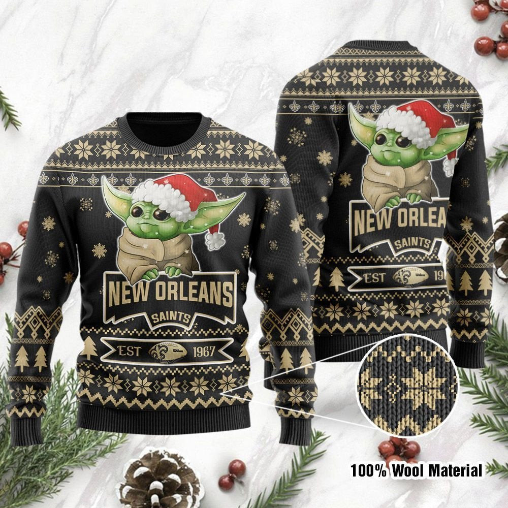 New Orleans Saints Cute Baby Yoda Grogu All Over Print Thicken Sweater HFV