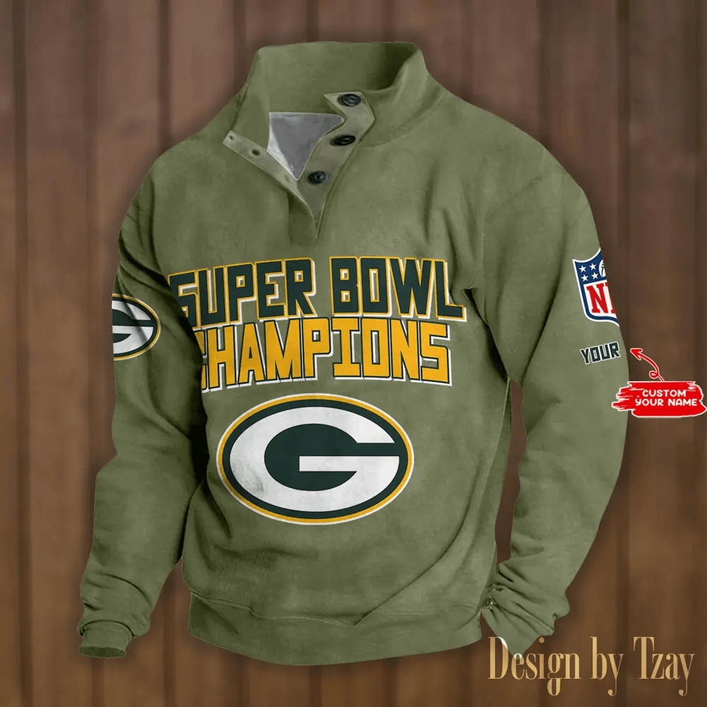 SPTS9DBSCH296-Green Bay Packers Premium Stand-Collar Game-Day Pullover - Engineered Warmth & Personalized Names DV8