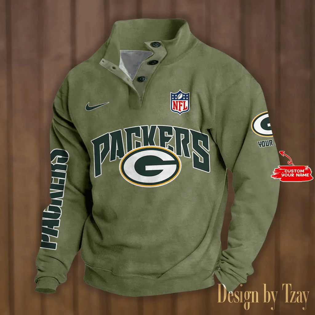 Green Bay Packers Premium Stand-Collar Game-Day Pullover - Engineered Warmth & Personalized Name S9DBSCH044