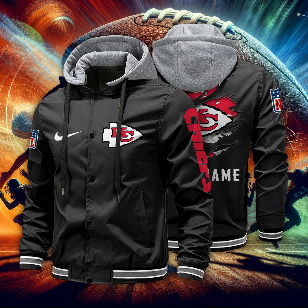 Kansas City Chiefs Baseball Jacket With Detachable Hood AZBJDH009