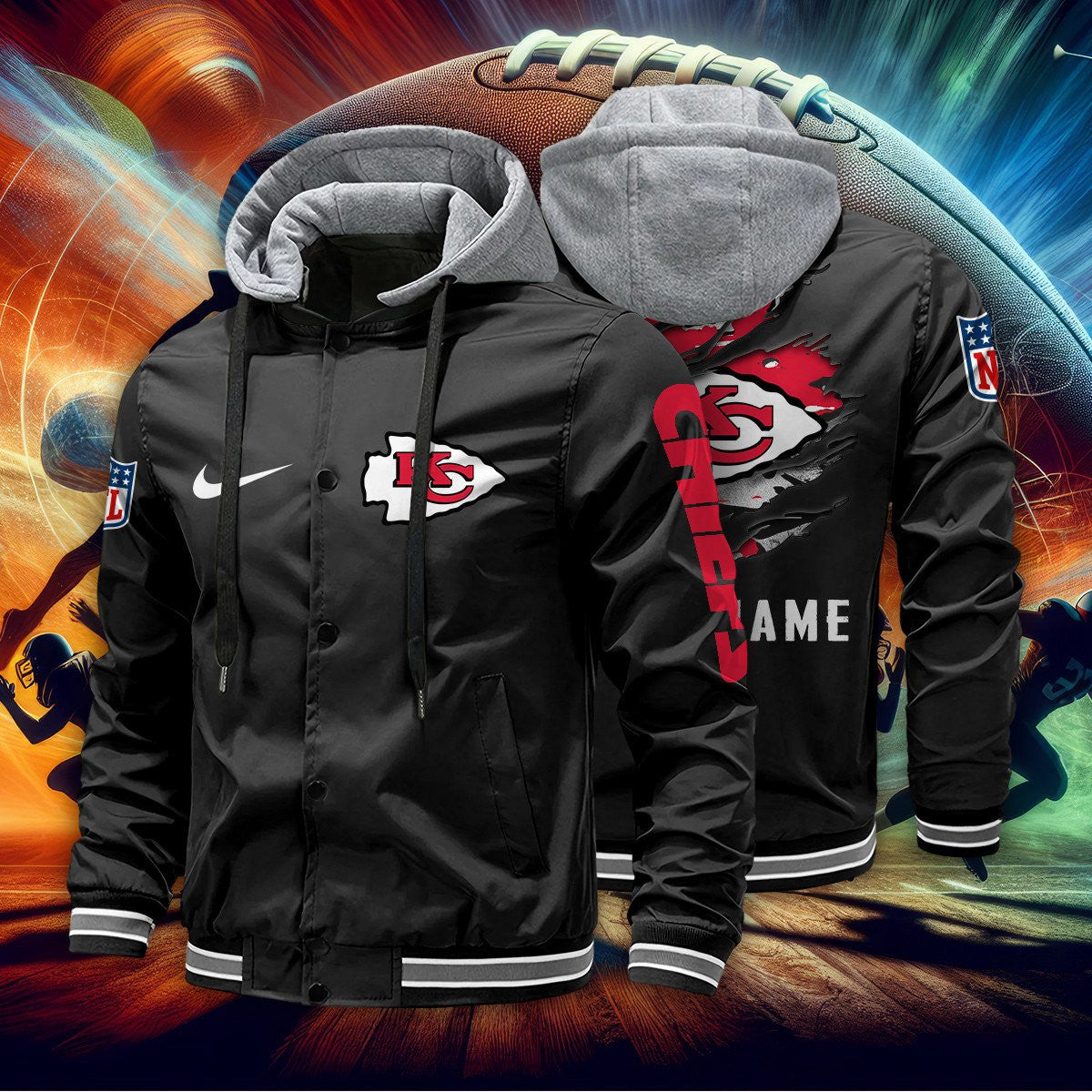 Kansas City Chiefs Baseball Jacket With Detachable Hood AZBJDH009