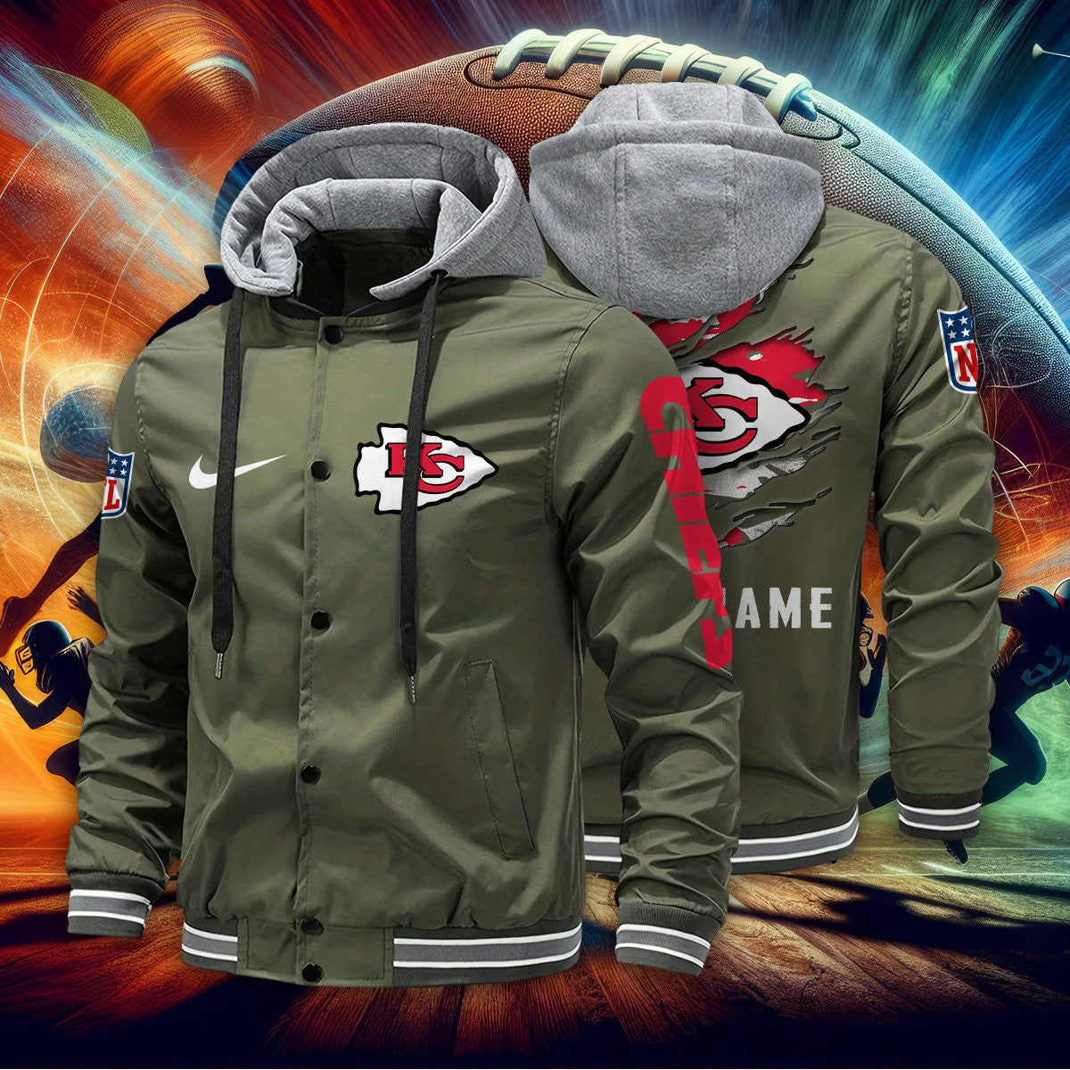 Kansas City Chiefs Baseball Jacket With Detachable Hood AZBJDH009