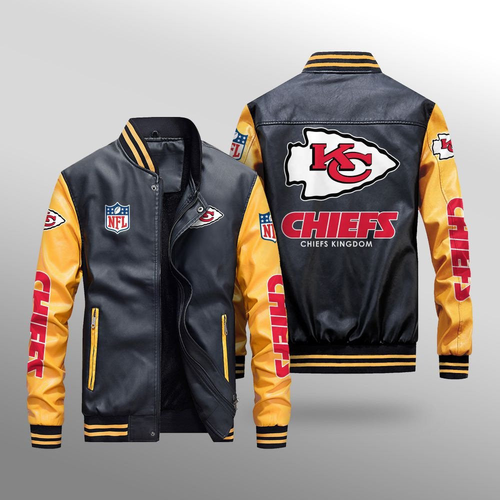 Kansas City Chiefs Premium Fleece-Lined Leather Bomber Jacket BG22