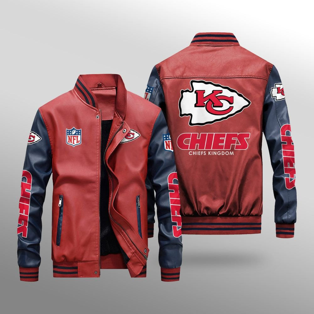Kansas City Chiefs Premium Fleece-Lined Leather Bomber Jacket BG22