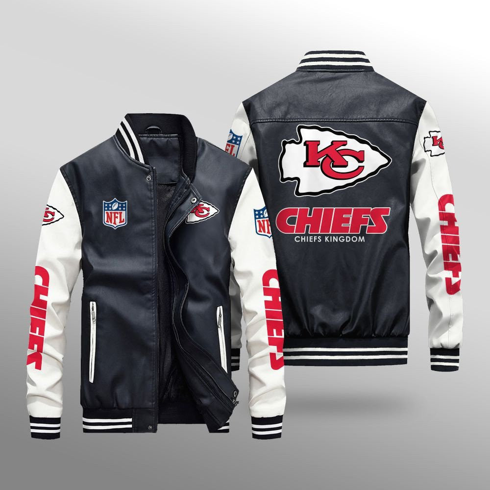 Kansas City Chiefs Premium Fleece-Lined Leather Bomber Jacket BG22