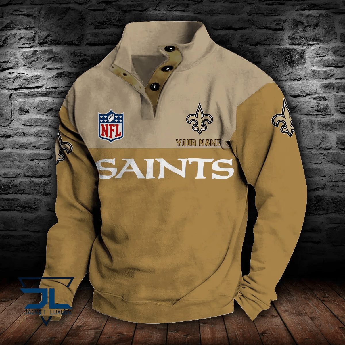 New Orleans Saints Premium Stand-Collar Game-Day Pullover - Engineered Warmth & Personalized Name S9DBSCH023