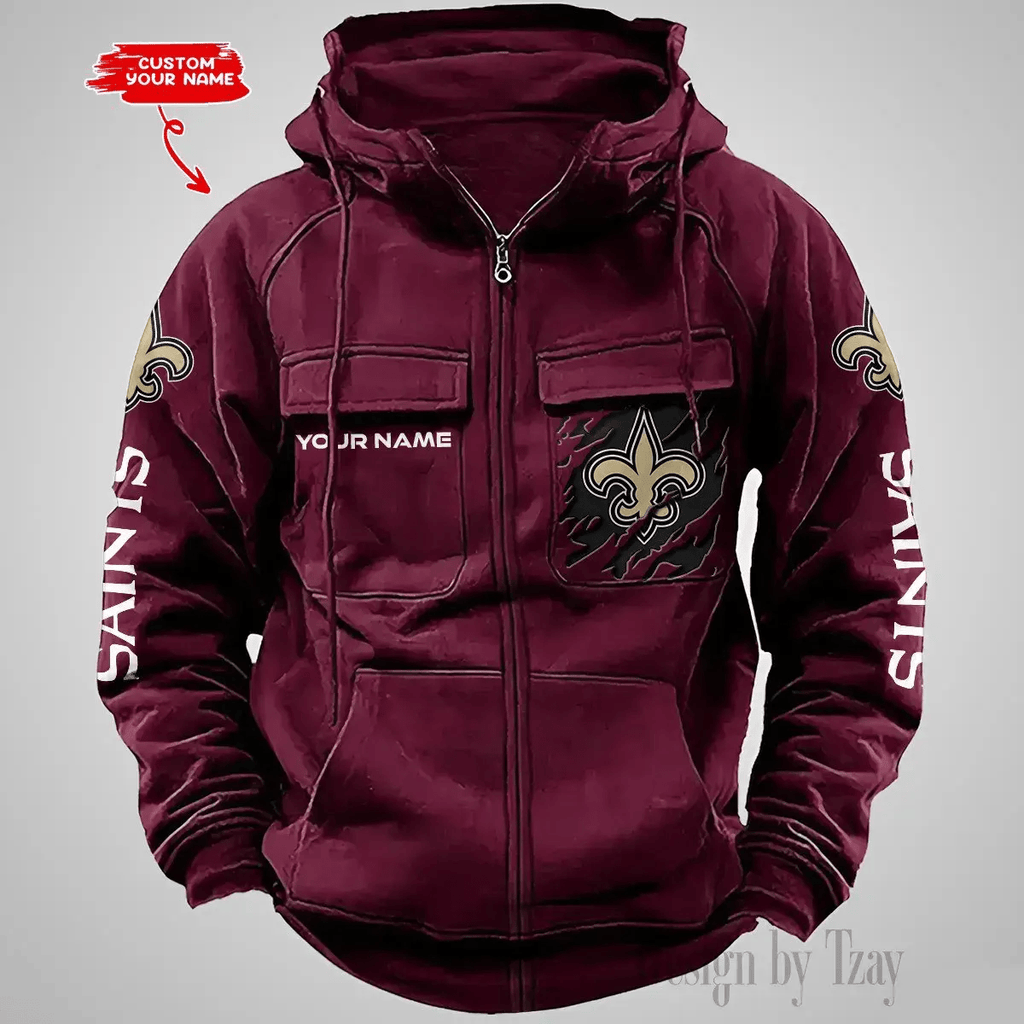 New Orleans Saints Vintage Men Hoodies Zipup DV5 AZVMHD054