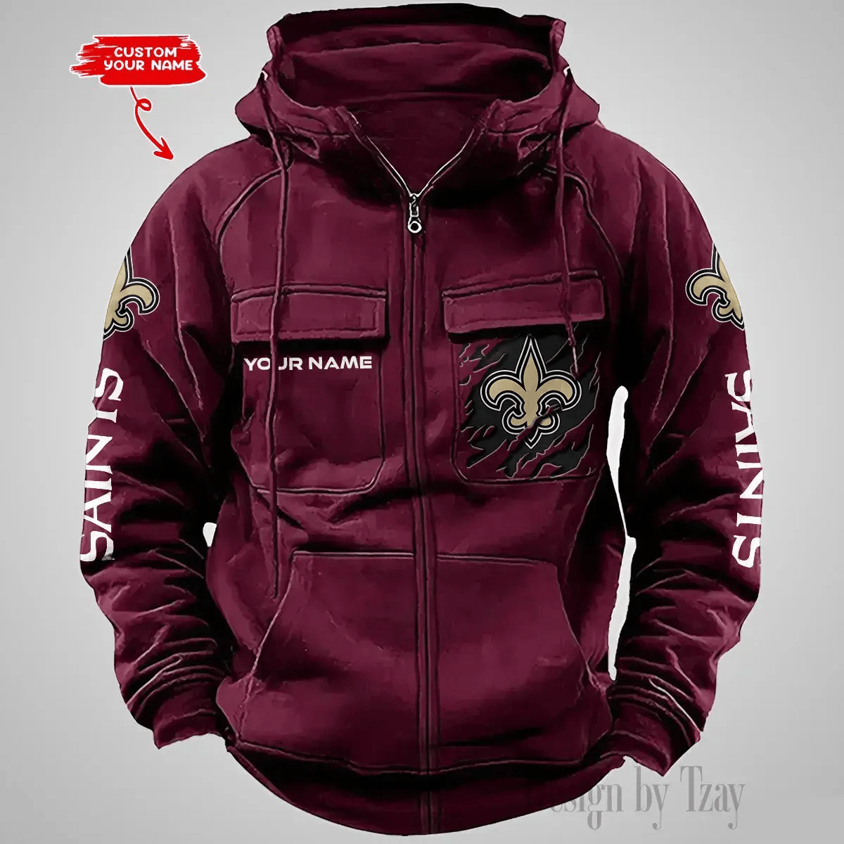 New Orleans Saints Vintage Men Hoodies Zipup DV5 AZVMHD054
