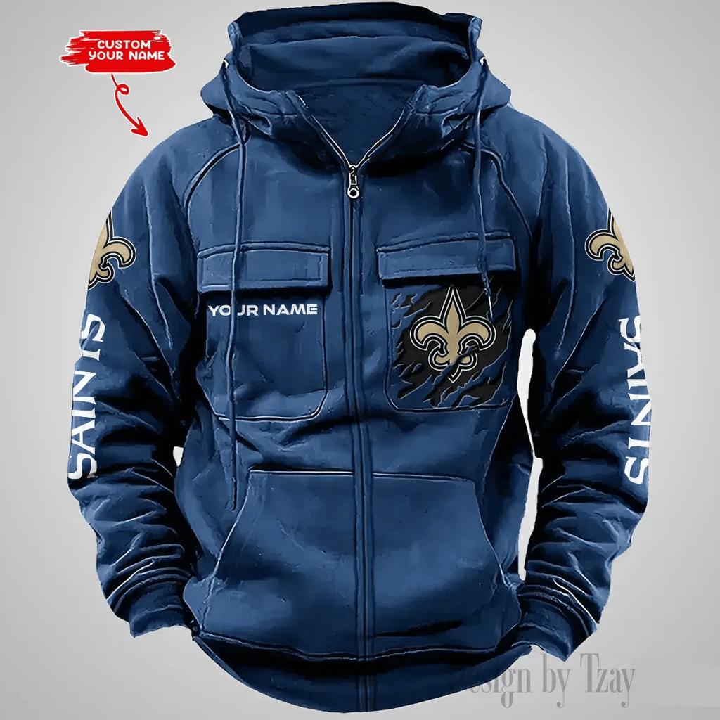 New Orleans Saints Vintage Men Hoodies Zipup DV5 AZVMHD054