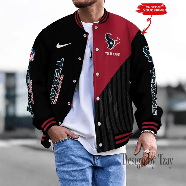 SPTBBJACKET109-Houston Texans Personalized New Baseball Jacket Gifts For Fan