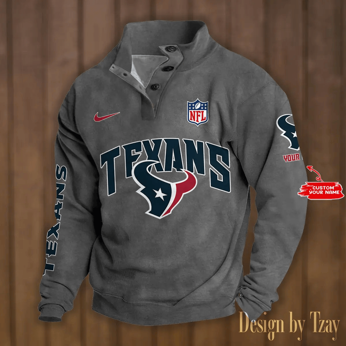 Houston Texans Premium Stand-Collar Game-Day Pullover - Engineered Warmth & Personalized Name S9DBSCH045