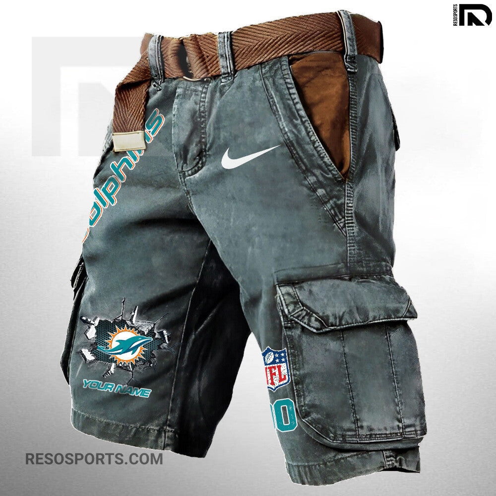 Miami Dolphins Pocket Print Cargo Shorts (Belt Not Included) S9MCS117