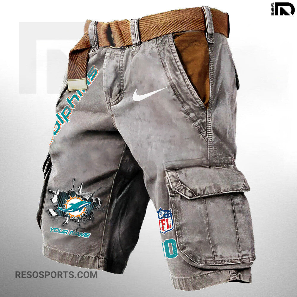 Miami Dolphins Pocket Print Cargo Shorts (Belt Not Included) S9MCS117