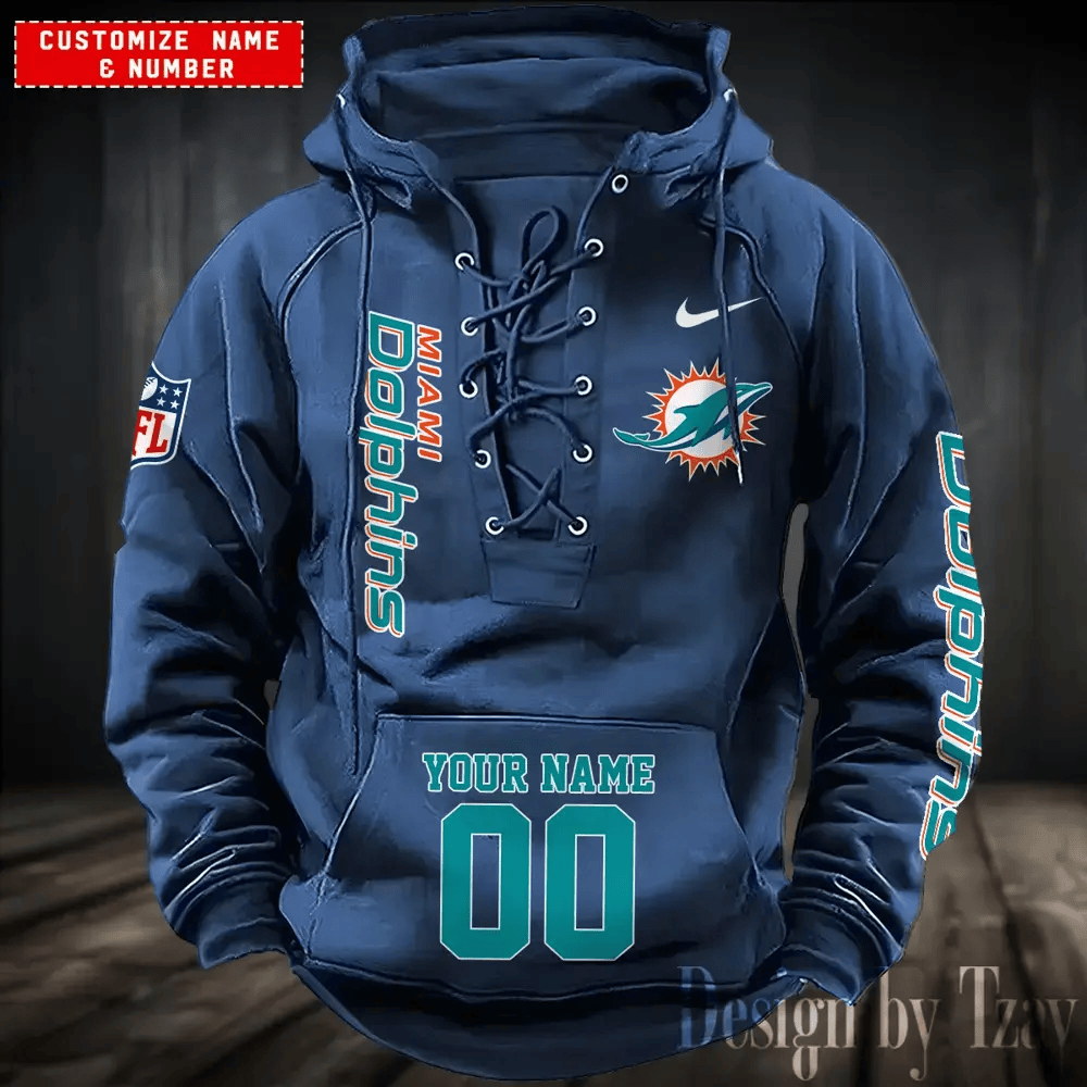SPTS9HLUH052-Miami Dolphins Men's Hooded Lace-up Hoodie