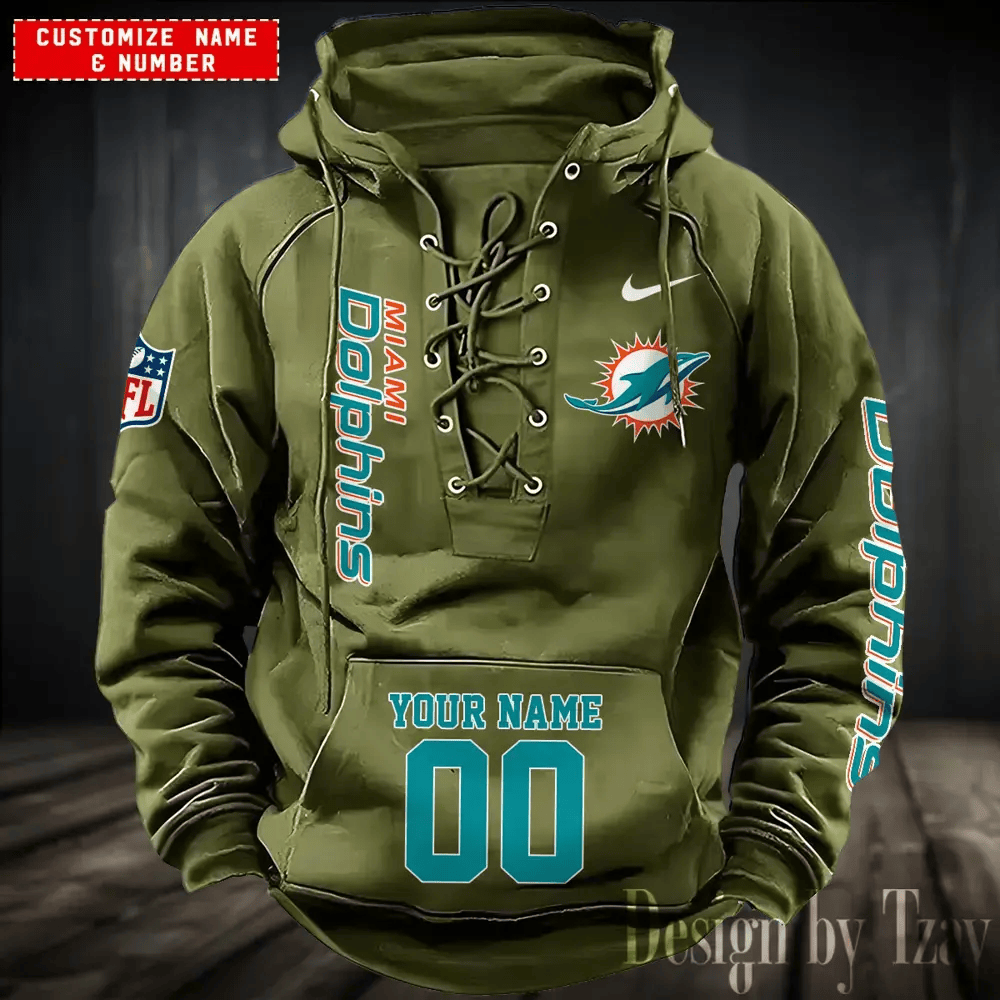 SPTS9HLUH052-Miami Dolphins Men's Hooded Lace-up Hoodie