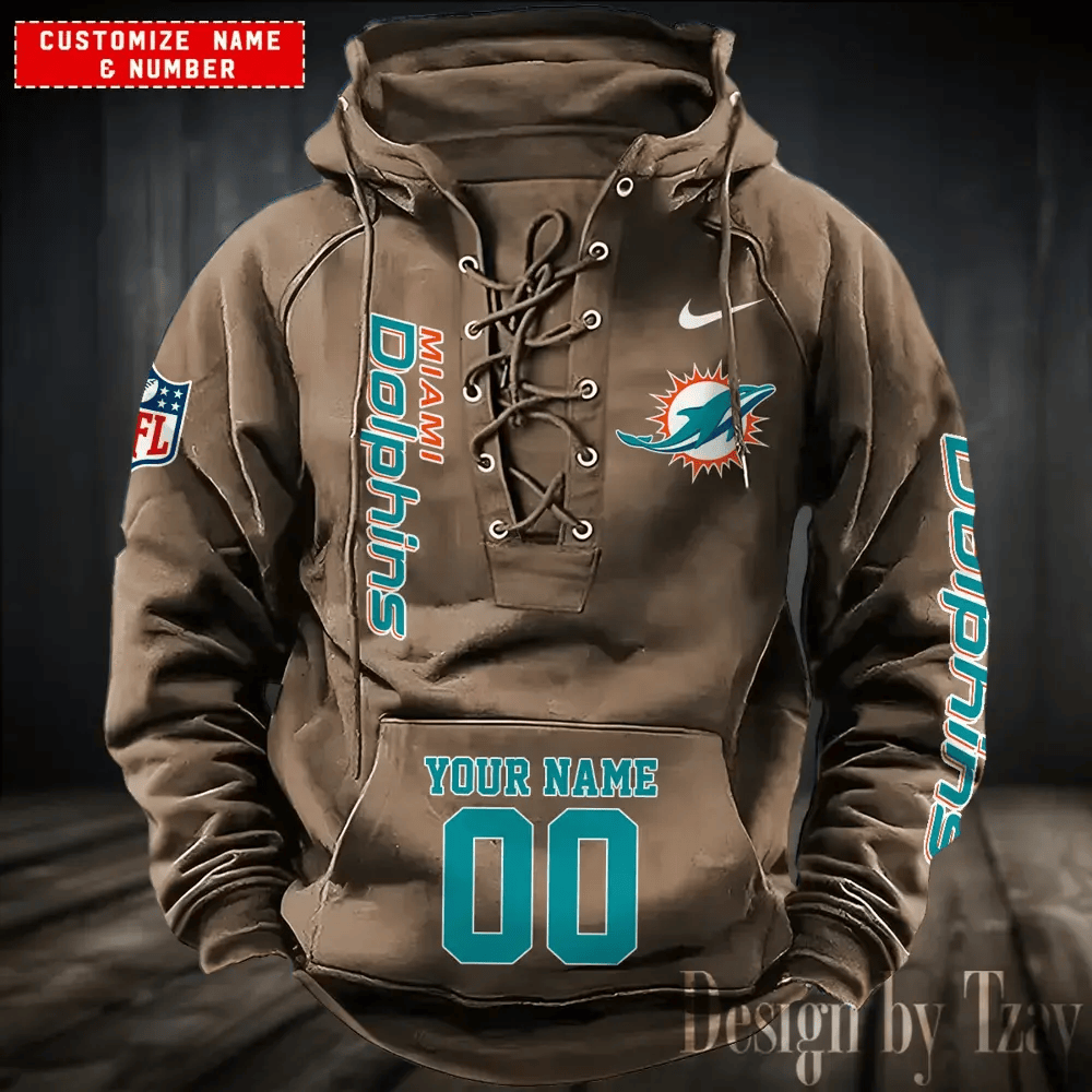 SPTS9HLUH052-Miami Dolphins Men's Hooded Lace-up Hoodie