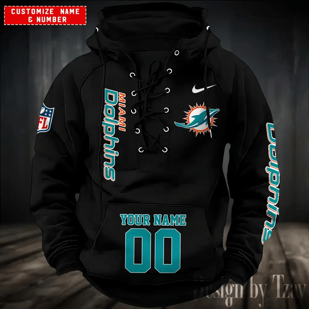 SPTS9HLUH052-Miami Dolphins Men's Hooded Lace-up Hoodie