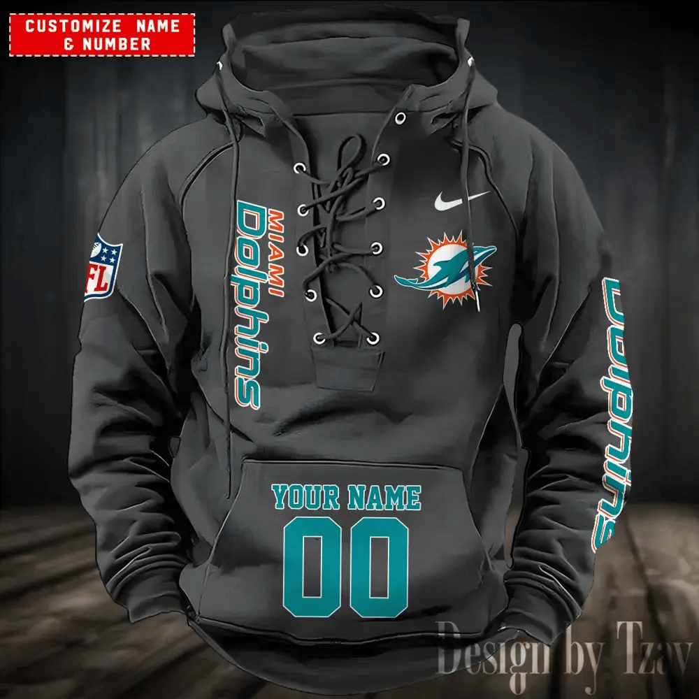 SPTS9HLUH052-Miami Dolphins Men's Hooded Lace-up Hoodie