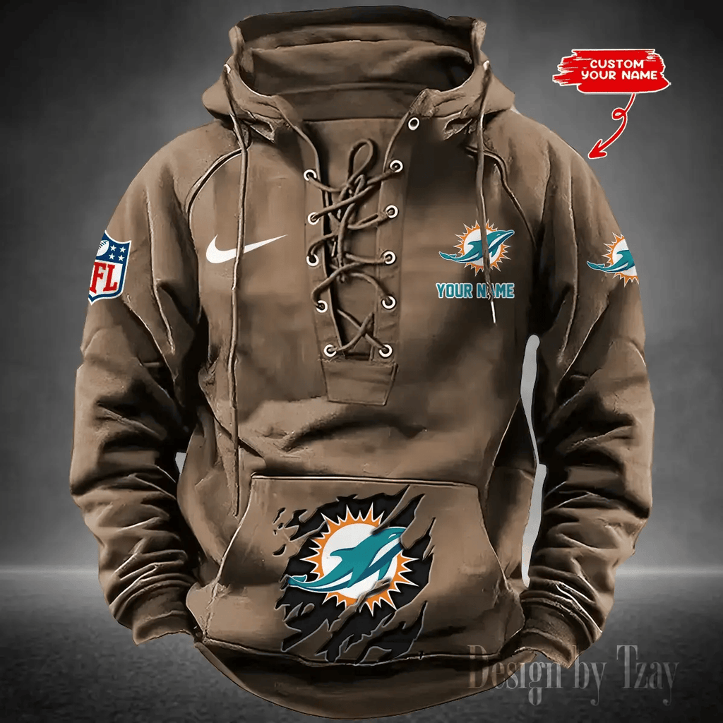 SPTS9HLUH020-Miami Dolphins Men's Hooded Lace-up Hoodie