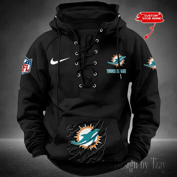 SPTS9HLUH020-Miami Dolphins Men's Hooded Lace-up Hoodie