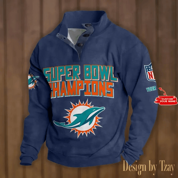 SPTS9DBSCH304-Miami Dolphins Premium Stand-Collar Game-Day Pullover - Engineered Warmth & Personalized Names DV8