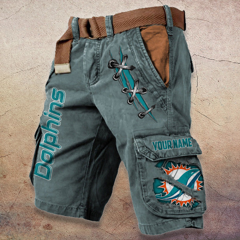 Miami Dolphins Pocket Print Cargo Shorts (Belt Not Included) S9MCS149
