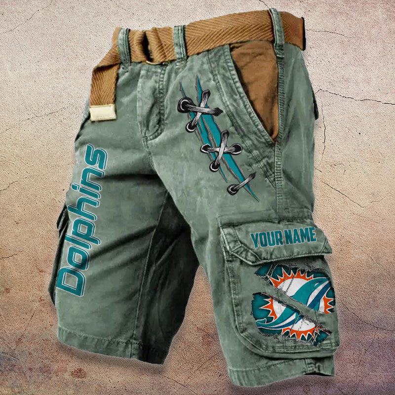 Miami Dolphins Pocket Print Cargo Shorts (Belt Not Included) S9MCS149