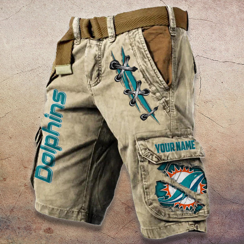 Miami Dolphins Pocket Print Cargo Shorts (Belt Not Included) S9MCS149