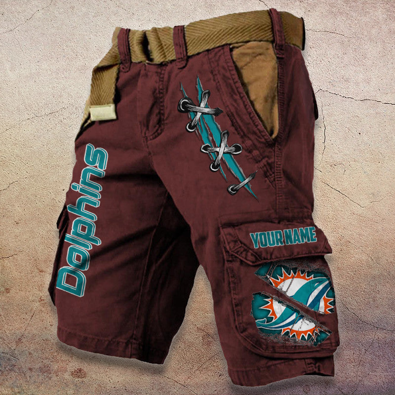 Miami Dolphins Pocket Print Cargo Shorts (Belt Not Included) S9MCS149