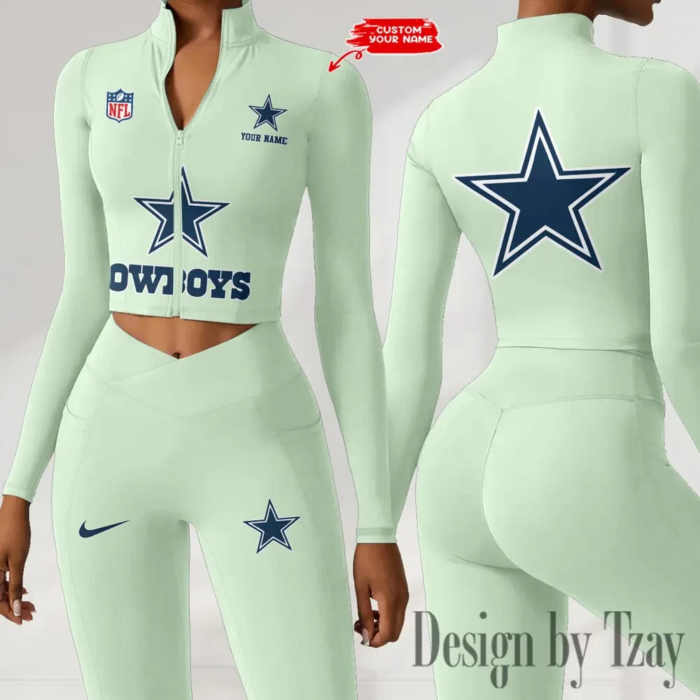 Dallas Cowboys Zipper Sports Top Women Gym Long Sleeve for Fitness SPTZSTW041