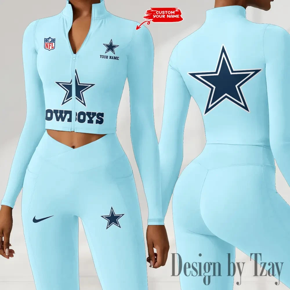Dallas Cowboys Zipper Sports Top Women Gym Long Sleeve for Fitness SPTZSTW041