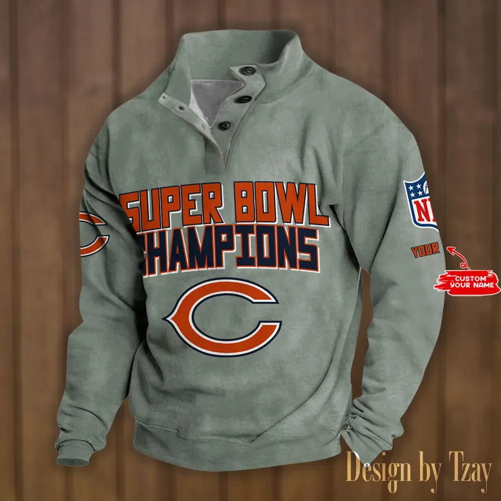 SPTS9DBSCH290-Chicago Bears Premium Stand-Collar Game-Day Pullover - Engineered Warmth & Personalized Names DV8