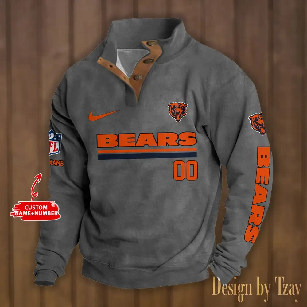 Chicago Bears Premium Stand-Collar Game-Day Pullover - Engineered Warmth & Personalized Name S9DBSCH070