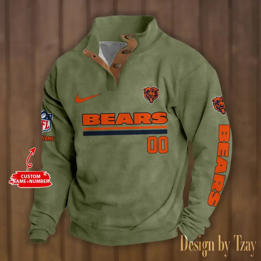 Chicago Bears Premium Stand-Collar Game-Day Pullover - Engineered Warmth & Personalized Name S9DBSCH070
