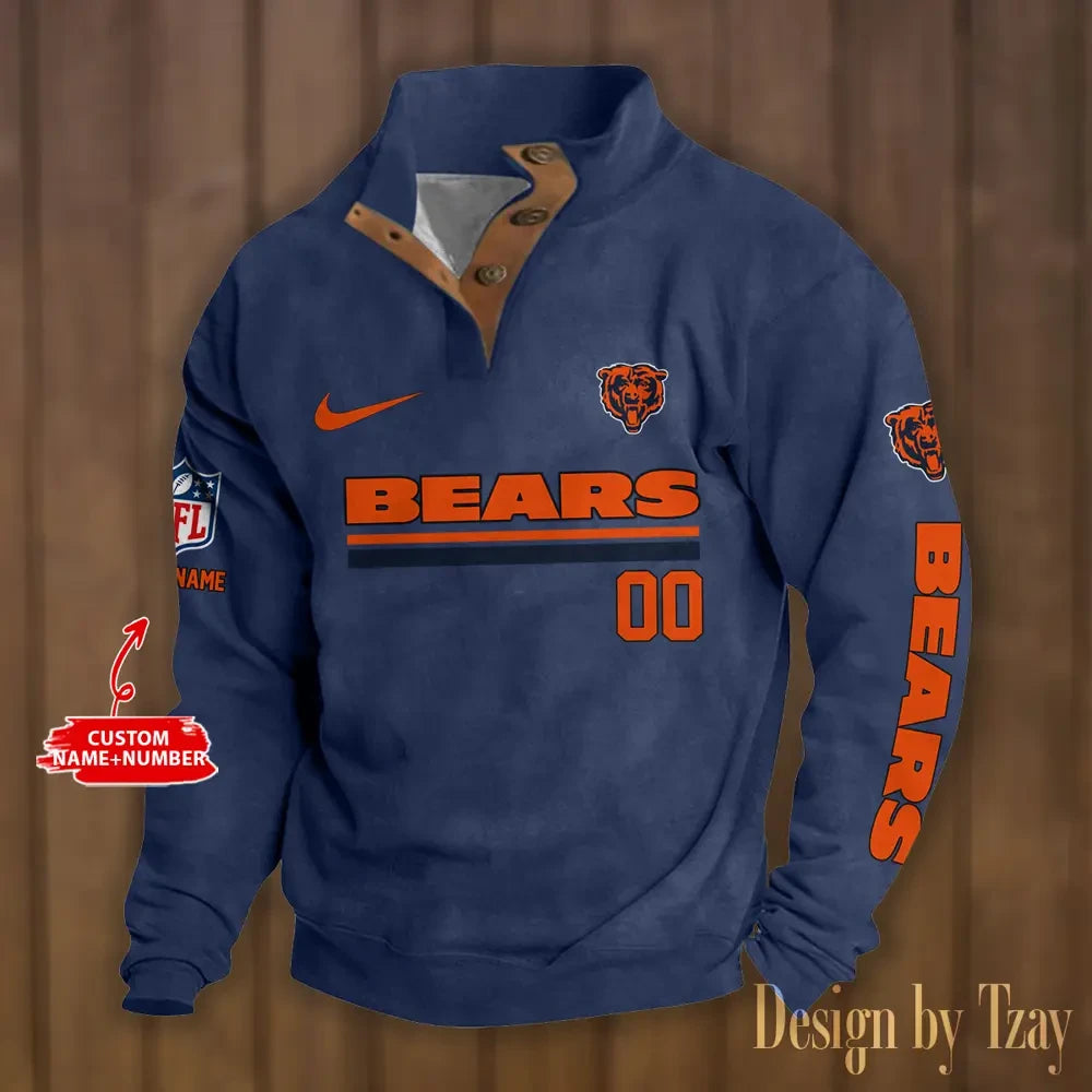 Chicago Bears Premium Stand-Collar Game-Day Pullover - Engineered Warmth & Personalized Name S9DBSCH070