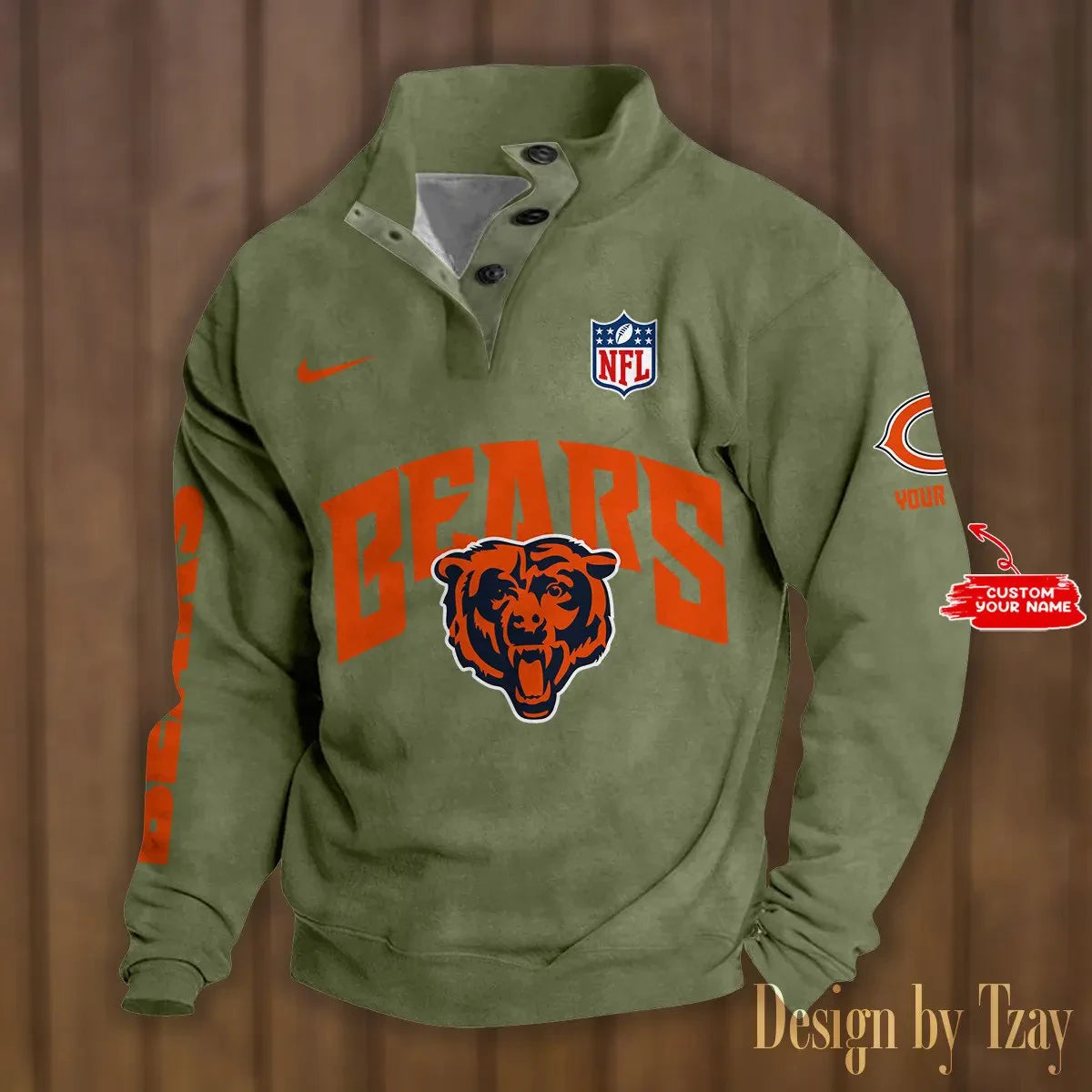 Chicago Bears Premium Stand-Collar Game-Day Pullover - Engineered Warmth & Personalized Name S9DBSCH038
