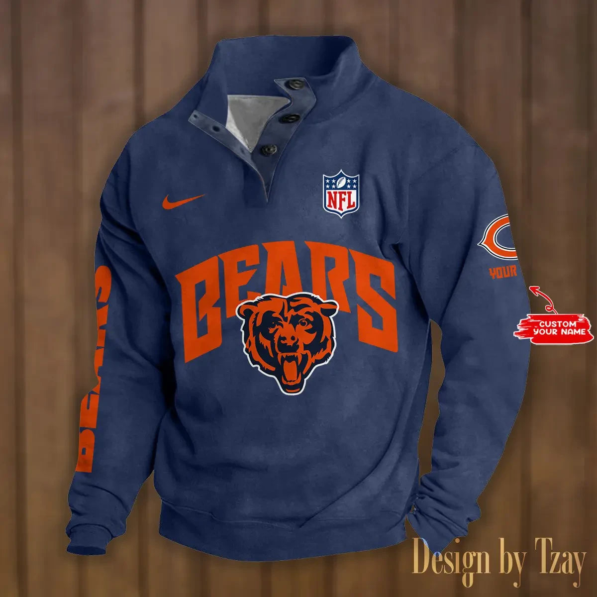 Chicago Bears Premium Stand-Collar Game-Day Pullover - Engineered Warmth & Personalized Name S9DBSCH038