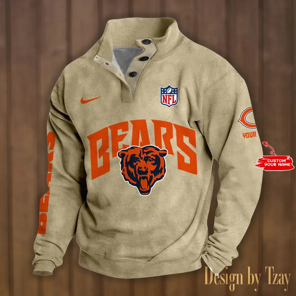 Chicago Bears Premium Stand-Collar Game-Day Pullover - Engineered Warmth & Personalized Name S9DBSCH038