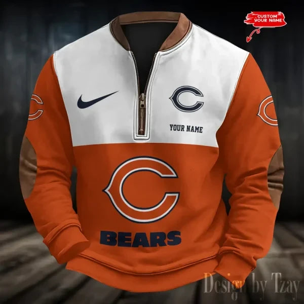 S9MPZNS166-Chicago Bears Premium Personalized Game-Day Quarter-Zip